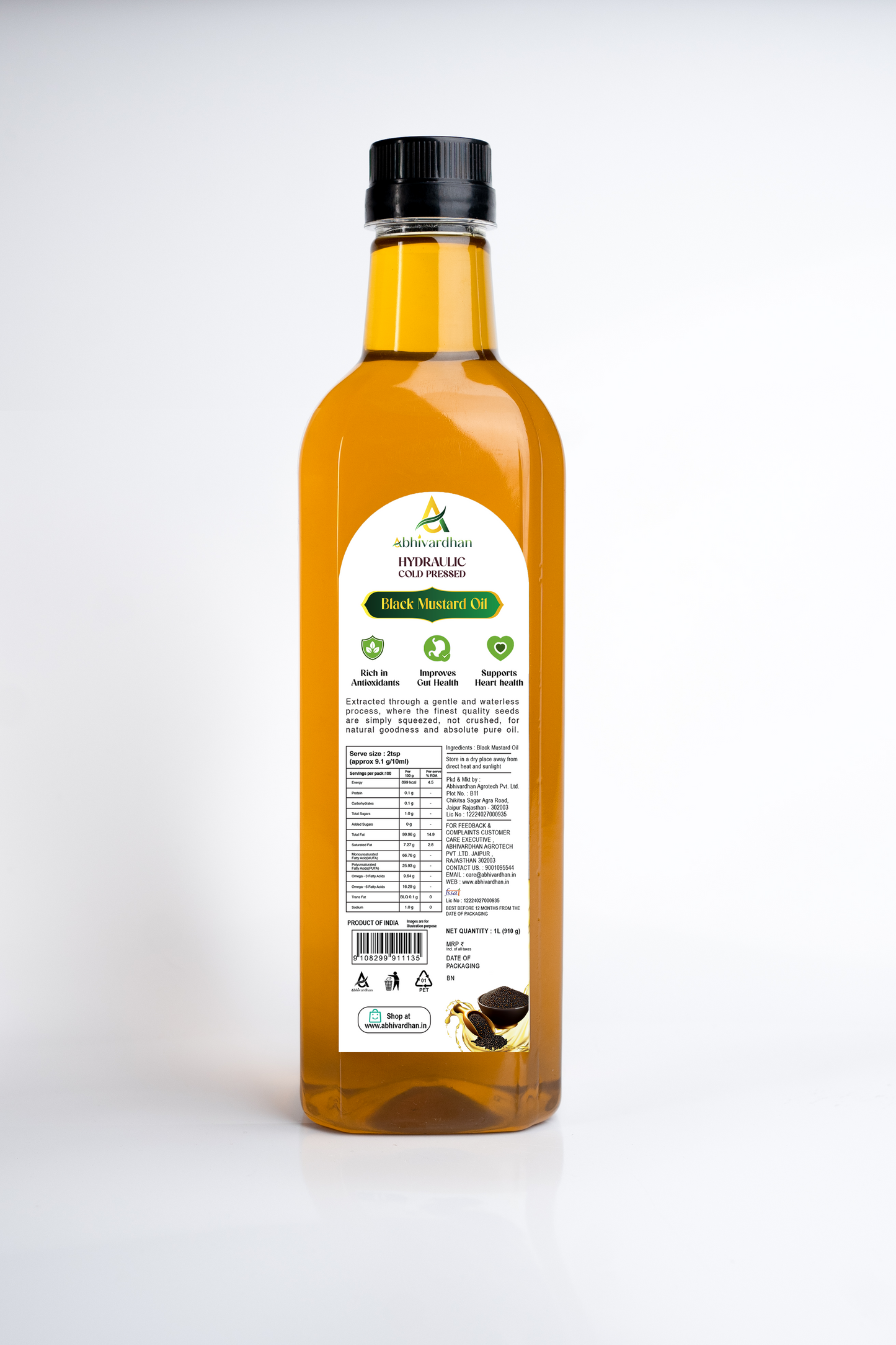 Abhivardhan Hydraulic Cold-Pressed Black Mustard Oil – Extra Virgin, 100% Pure, Unrefined, and Chemical-Free