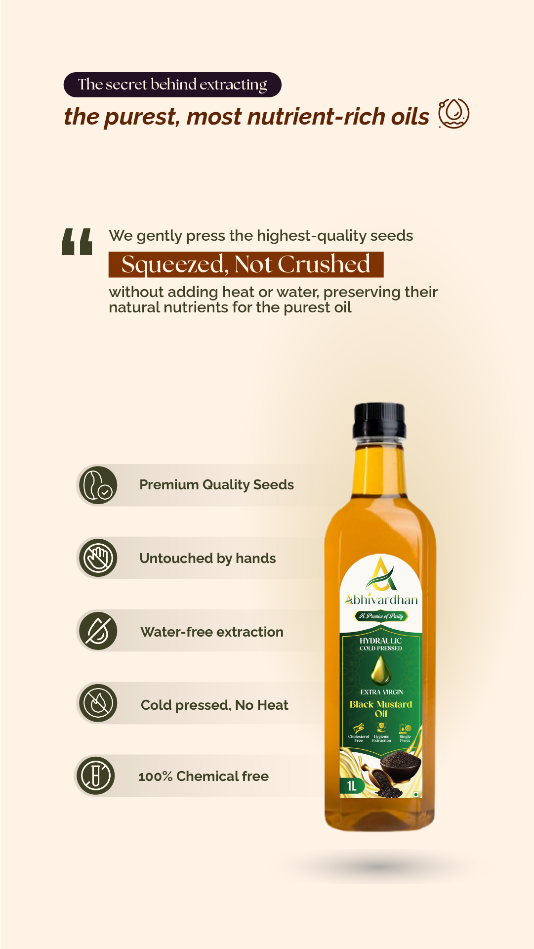 Abhivardhan Hydraulic Cold-Pressed Black Mustard Oil – Extra Virgin, 100% Pure, Unrefined, and Chemical-Free