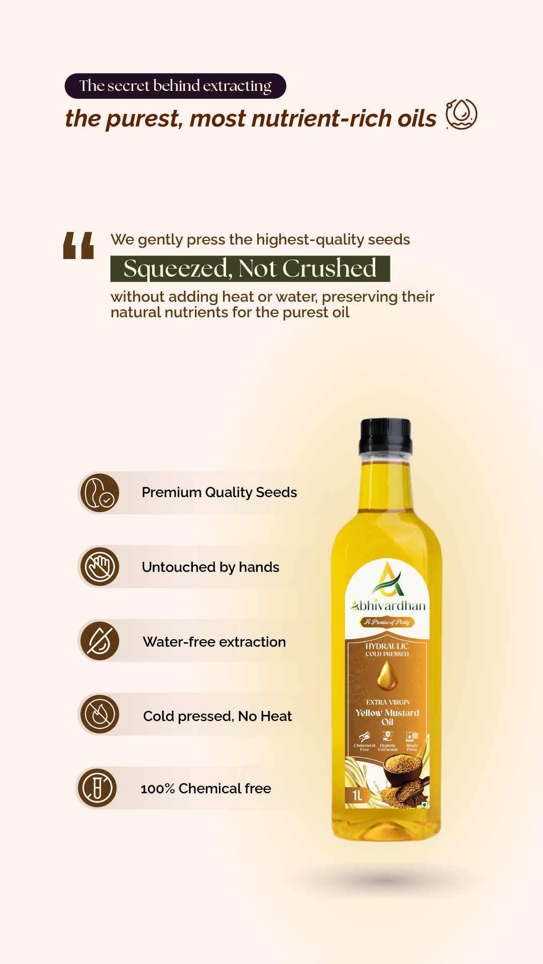 Abhivardhan Hydraulic Cold-Pressed Yellow Mustard Oil – Extra Virgin, 100% Pure, Unrefined, and Chemical-Free