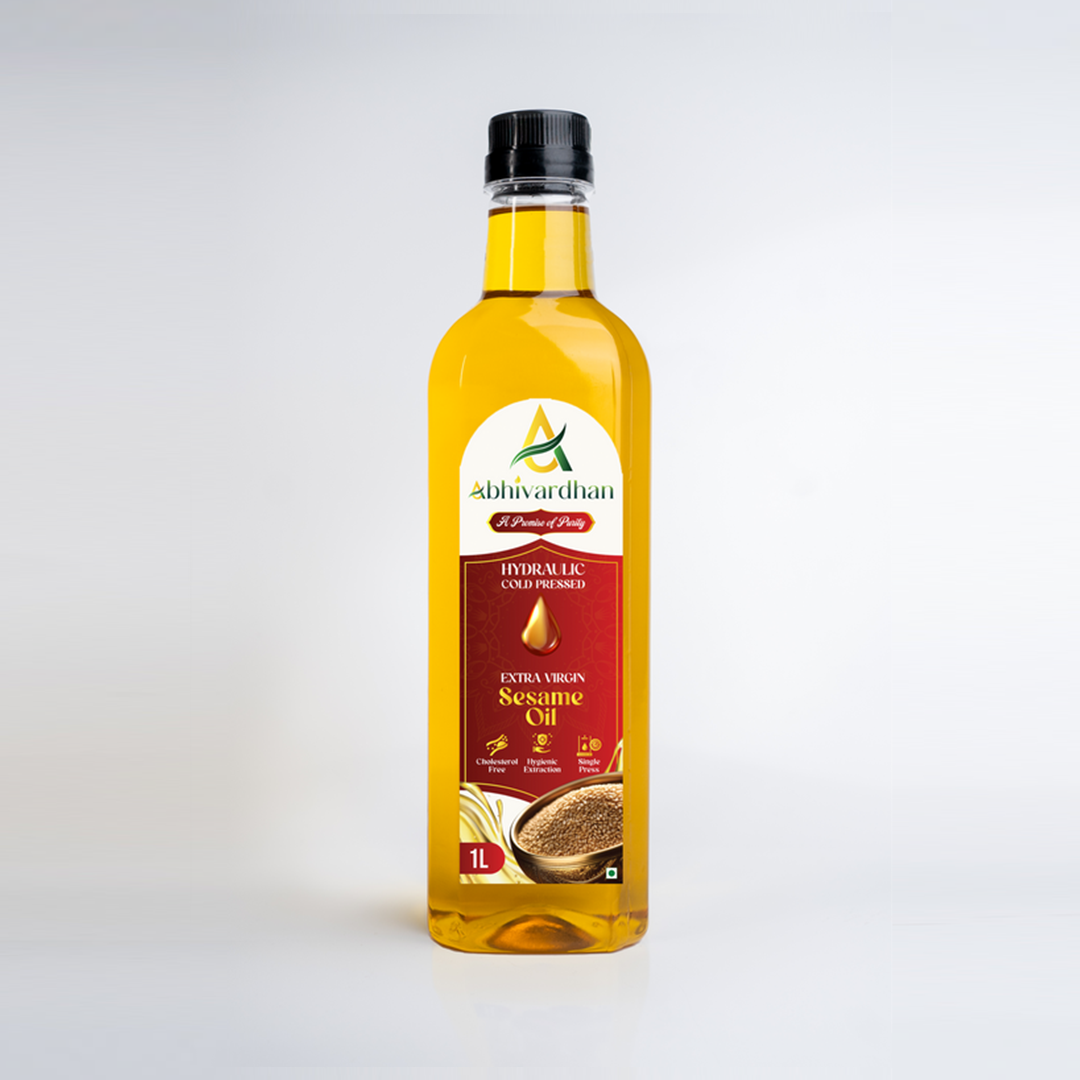 Abhivardhan Hydraulic Cold-Pressed Sesame Oil – Extra Virgin, 100% Pure, Unrefined, and Chemical-Free