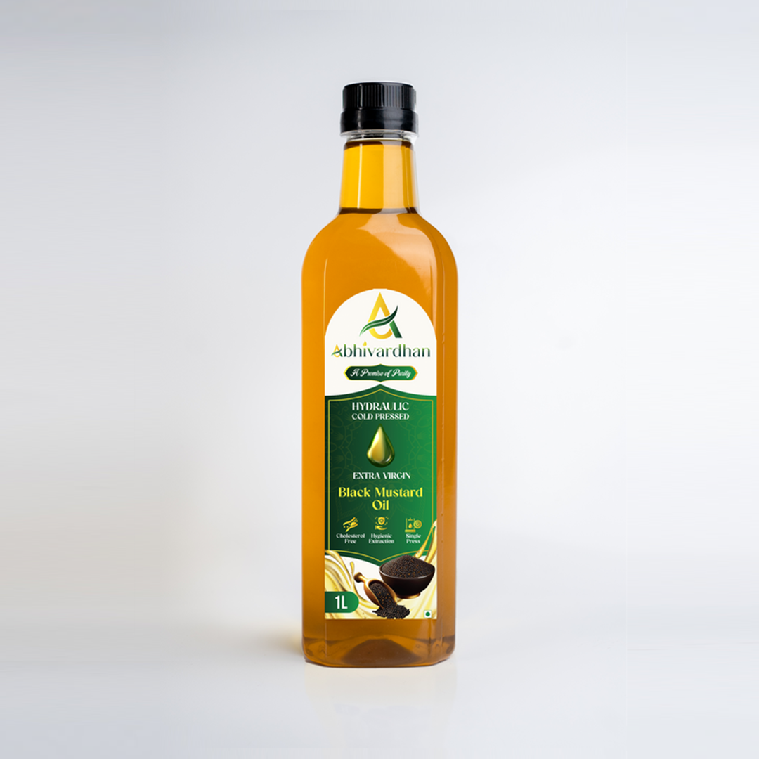 Abhivardhan Hydraulic Cold-Pressed Black Mustard Oil – Extra Virgin, 100% Pure, Unrefined, and Chemical-Free