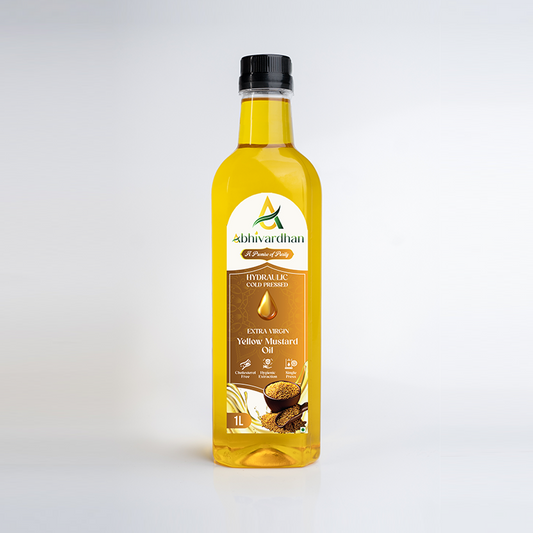 Abhivardhan Hydraulic Cold-Pressed Yellow Mustard Oil – Extra Virgin, 100% Pure, Unrefined, and Chemical-Free